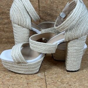 JustFab Carson Espadrille Platform Heels Natural Rope Block Open Toe Heel Sz 11